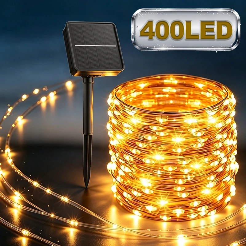 400 LED Solar String Lights Christmas Fairy Lights Waterproof 8Modes Garden Courtyard Patio Outdoor Xmas Halloween Decor