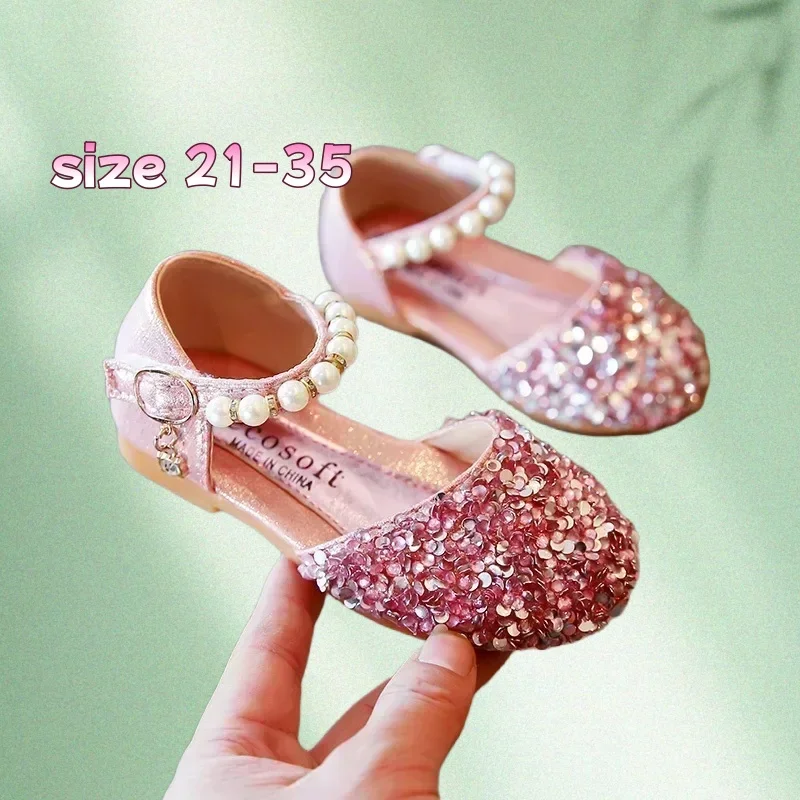 

Girl Sandals Kids Princess Shoe Dance Size 21-35 Summer Autumn Girls Leather Shoes Fashion Sequins Baby