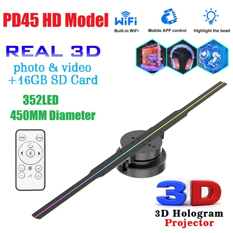 

HOT-WIFI 3D Holographic Projector 352LED Holographic Player Fan For Image Video Store Bar Party Advertising Display