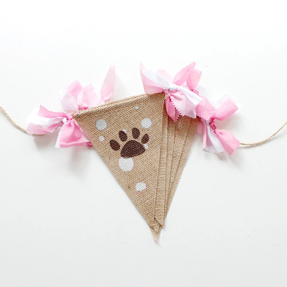 Pet Linen Pennant Flag Birthday Banner Burlap Dog Party Decorations Hanging for The