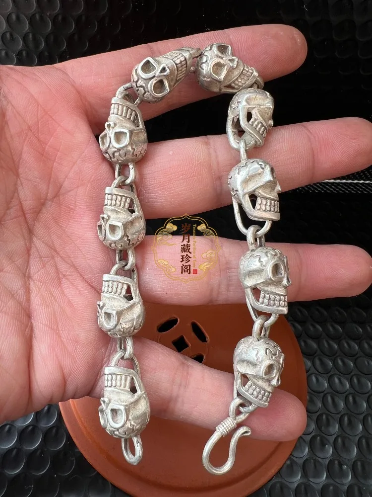 2026 Hot S925 Tibetan Silver Skull Bracelet, Lucky Blessing & Fortune Jewelry, Fashion Personalized Gift for Men & Women
