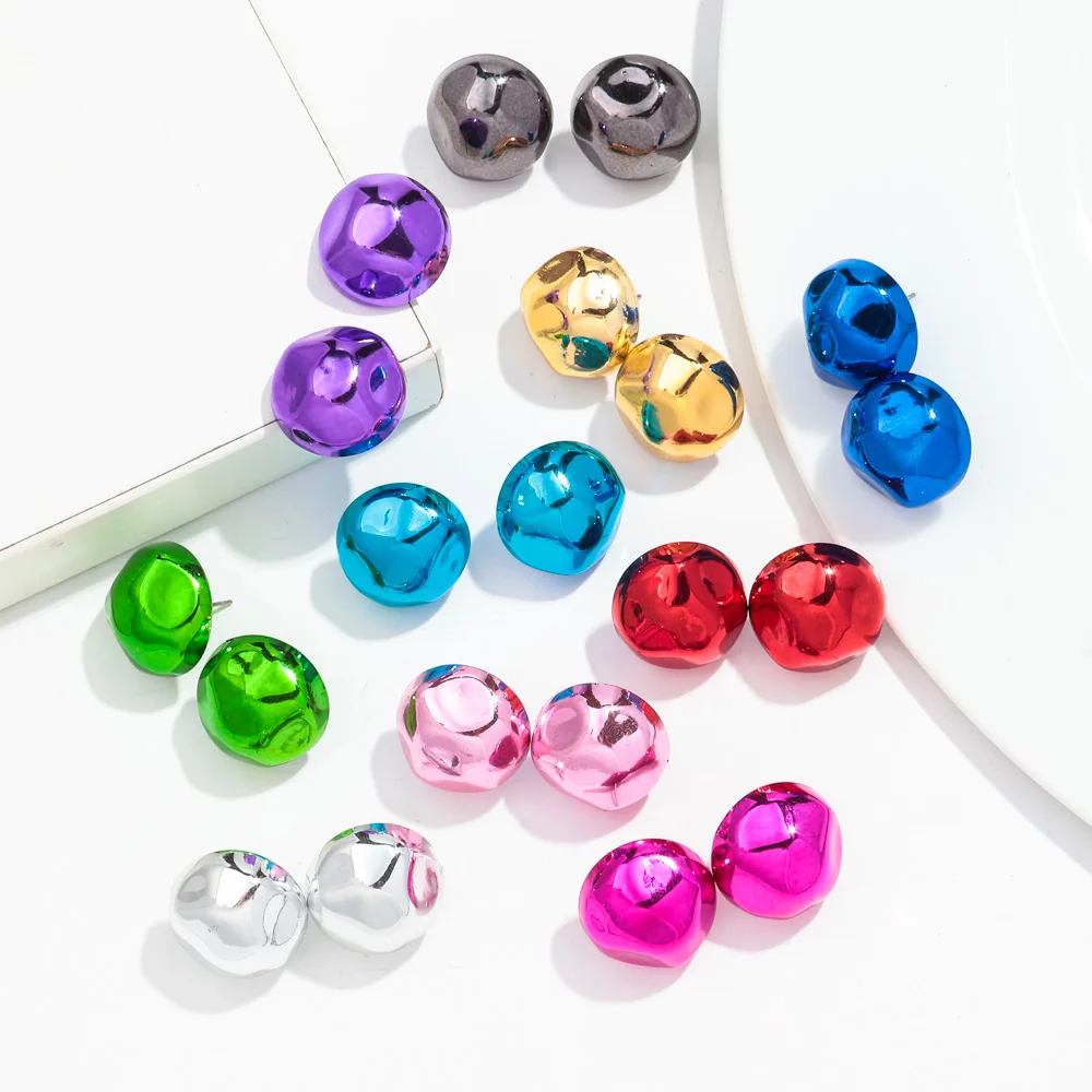 New 1.9CM Acrylic Multi Color Round Hammered Stud Earrings for Women Gold Planted Geometric Earring Trendy 2024 Jewelry