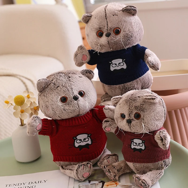 1Pcs 25/32cm Cute Sweater Cat Soft Plush Toys Cartoon Animals Stuffed Lovely Cat Dolls Holiday Gift