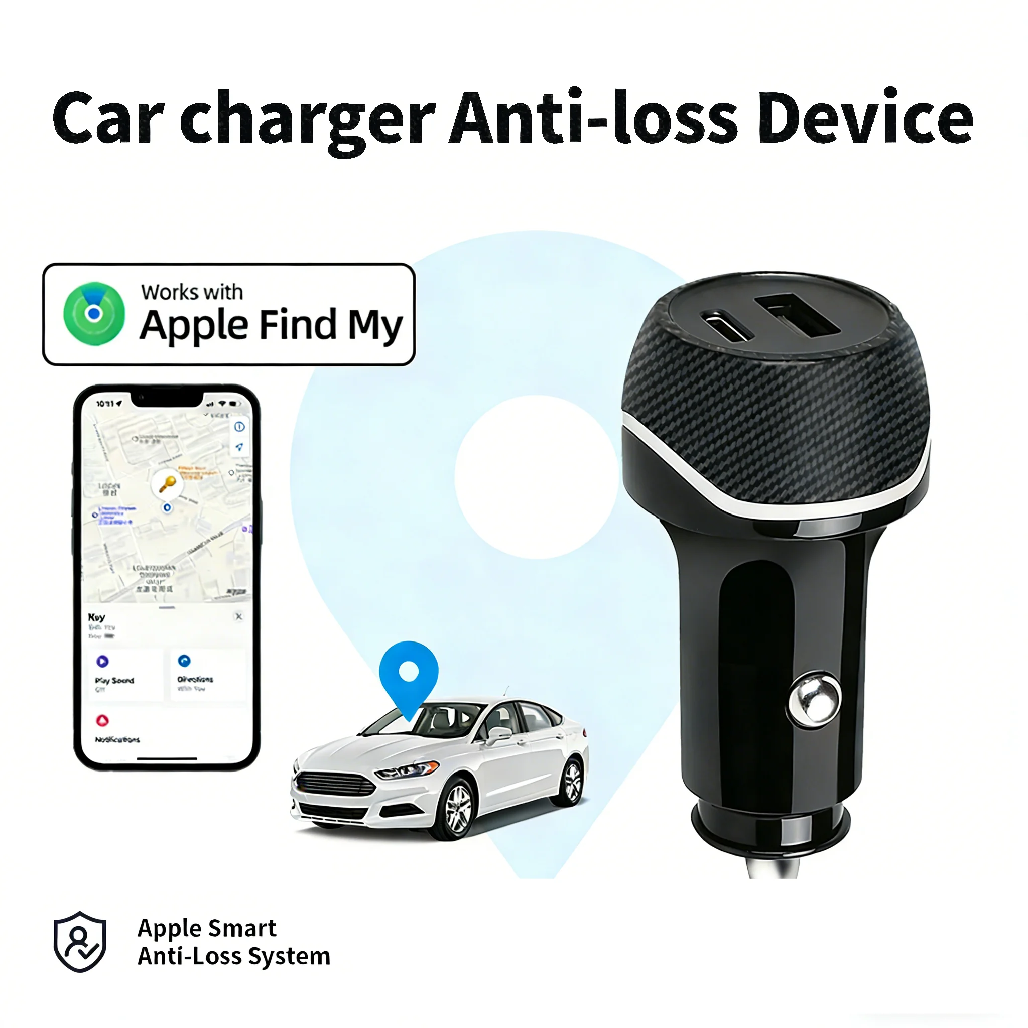 Universal Locator Car Charger USB Type C With iPhone GPS Locator Tracker for Apple Find My App Anti-loss Long Standby Time