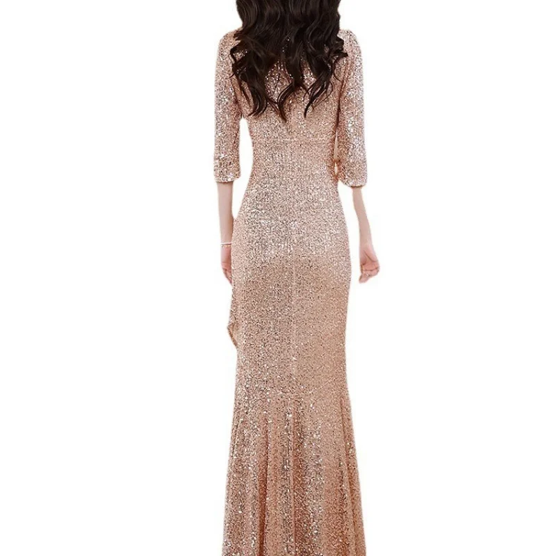 Banquet - Evening Women's elegant light luxury high-end fishtail heavy embroidery sequins dress host summer