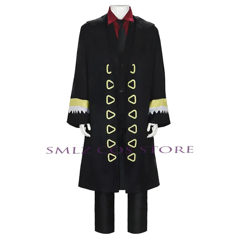 Película fuerte mundo Cosplay Luffy uniforme negro disfraz de Anime gabardina Top pantalones traje fiesta de Halloween nueva ropa para hombres