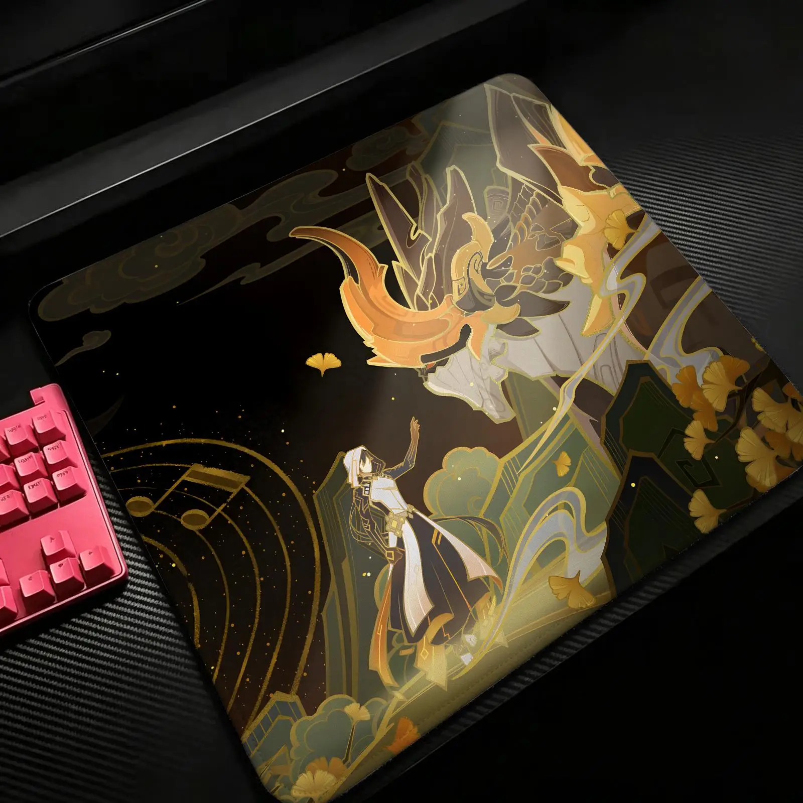 S/M/L Gaming Mat,Reinforced Stitched Edge,genshin impact Zhongli Portable Non‑Slip Pad for Laptop Office & E‑Sports Game Play