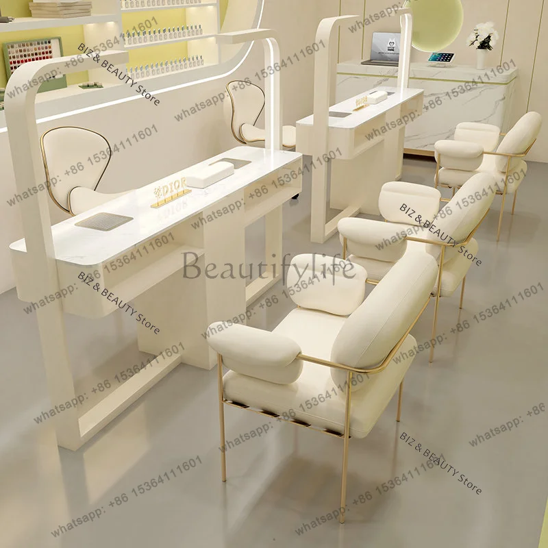 FG Marble Tabletop Dust-proof Nail Tables Vacuum Cleaner and Socket Chair Set Nail Tables Simple Multifunction Furniture A Mesa