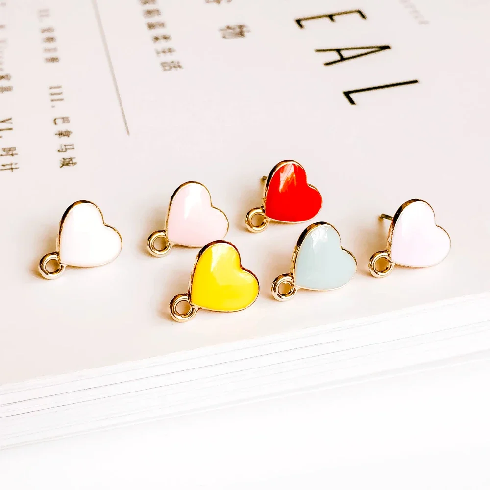 ZEROUP Multicolor Stud Earrings Heart Eardrop Accessories Jewelry Component Diy Material Handmade 6pcs