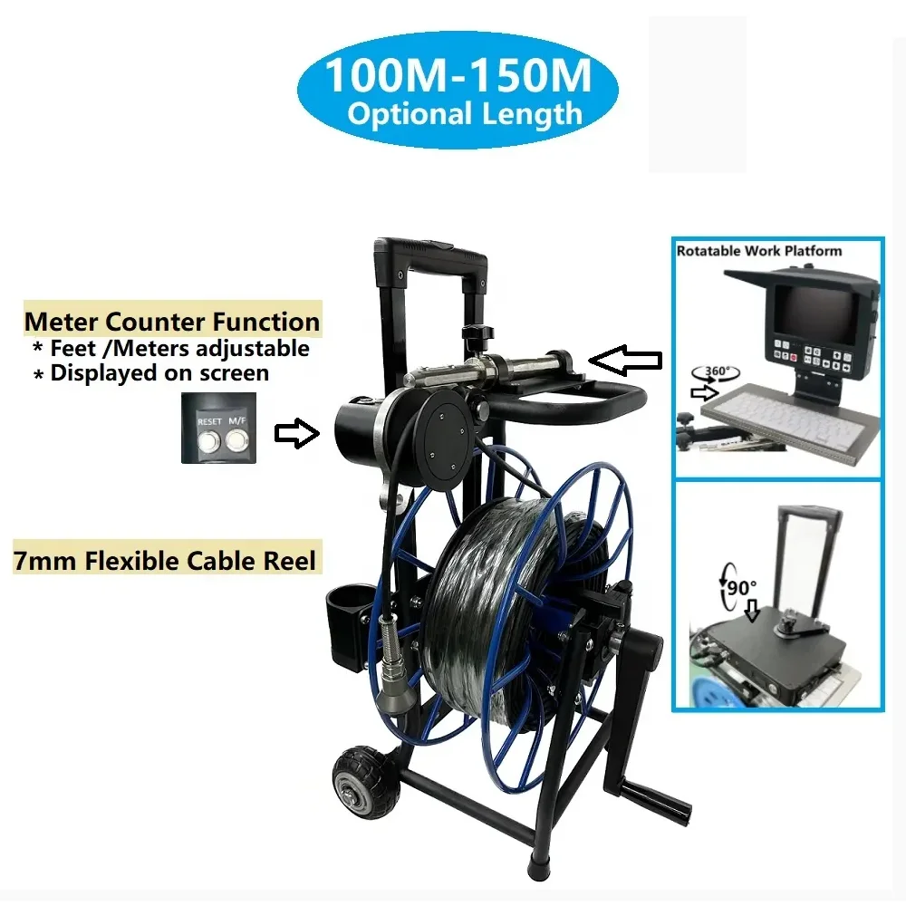 V8-3288PTN-2 Underwater Inspection Camera Machine 100m Length Cable 50mm Camera Head 8Inch Monitor Long Range Well Checker