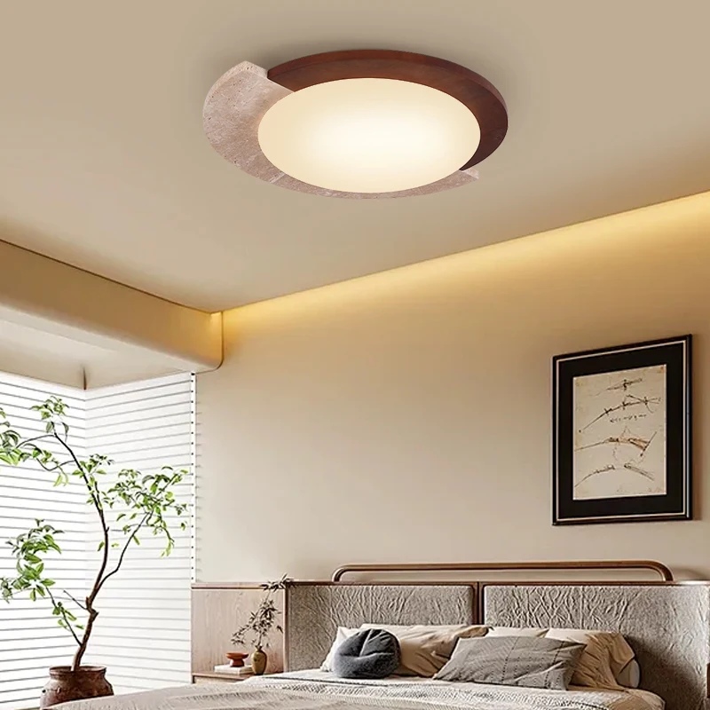 IWHD منتصف القرن سقف ليد حديث أضواء الديكور غرفة المعيشة غرفة نوم الخشب الأصفر الترافرتين مصباح السقف لامبا Sufitowa #4