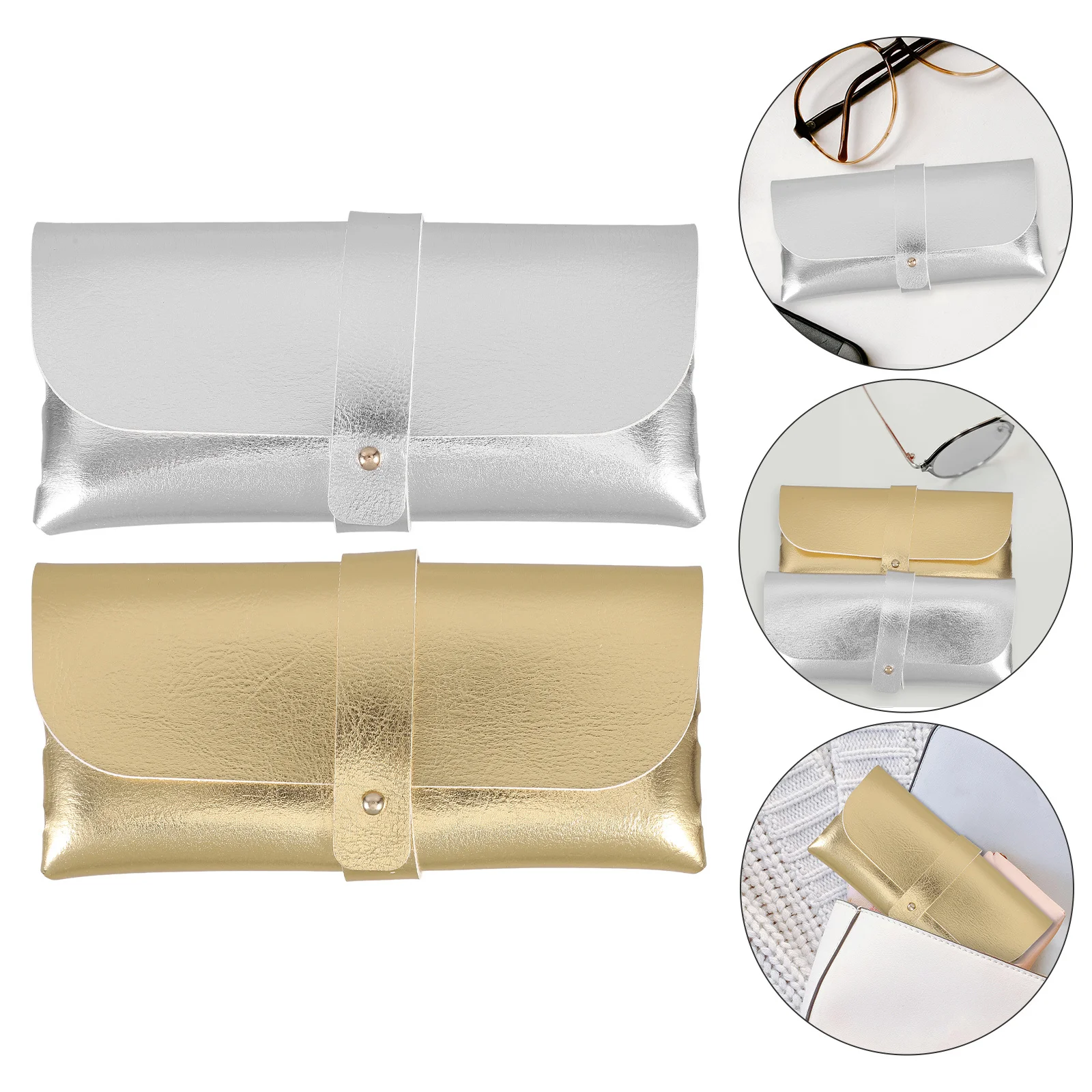 

2pcs Sunglasses Case Circle Eyeglass Reading Holder PU Soft Glasses Storage Bag for Women Travel Protective Sleeve