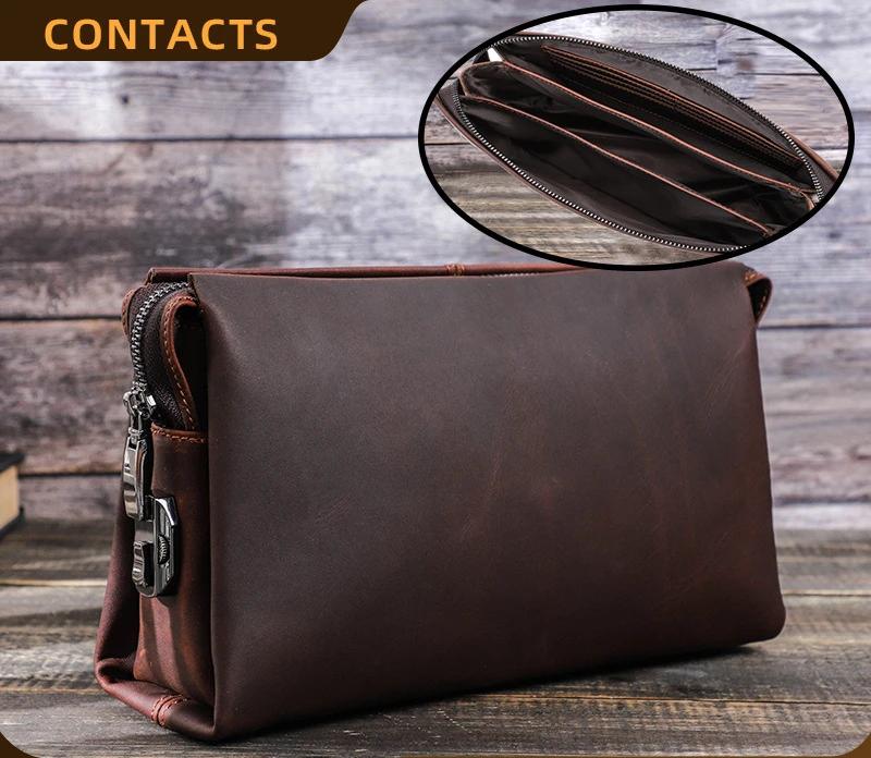 

Casual leather men's banknotes mobile phone storage Large capacity hand bag Crazy horse cowhide men's storage bag money clip