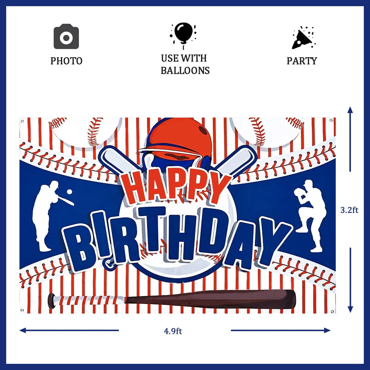 FANGLELAND Baseball Happy Birthday Backdrop Boys Children Youth Large Sports Theme Birthday Party Decoration Photography Props