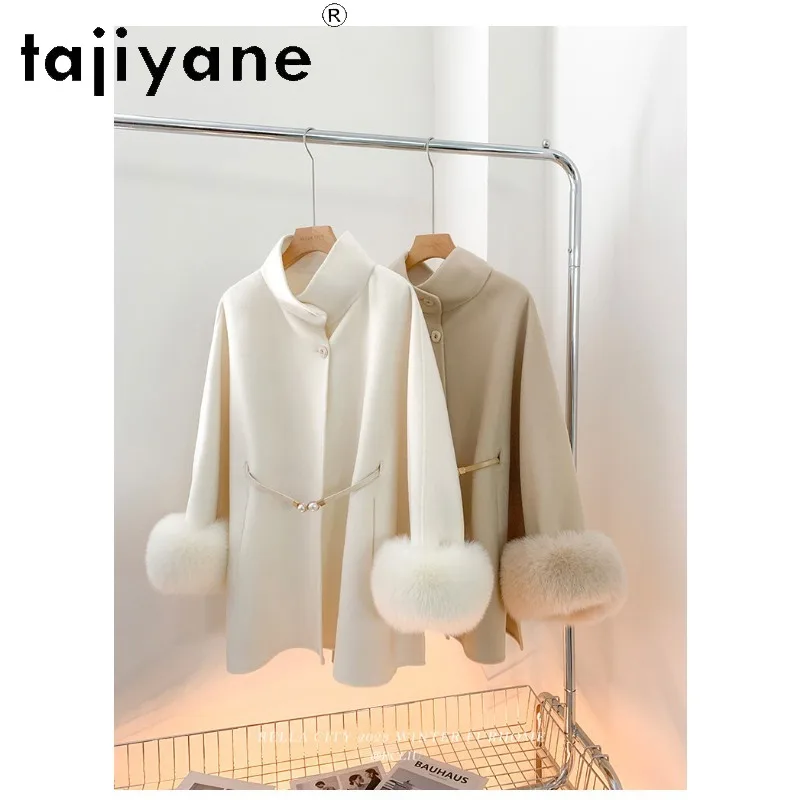 AJIYANE 100% Wool Coat Women Winter Coat Elegant Jackets Imported Fox Fur Cuff Coat for Women Clothing Mid-length Польто Женское