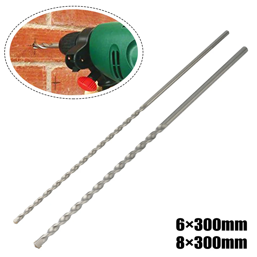 2 Pcs 300mm Drill Bits 6 8mm Triangle Shank Tungsten Carbide Tip For Masonry Concrete Limestone Drilling Power Tools