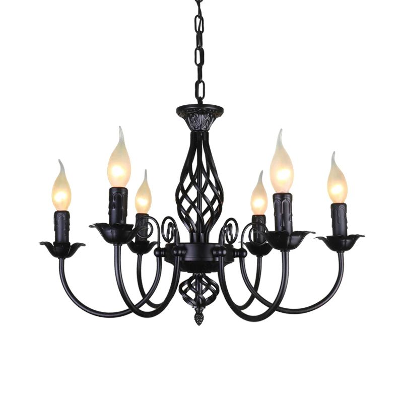 

Europe Vintage Black White Chandeliers Metal Lamp Lustres Dining Living Room Hotel Retro Wrought Iron E14 Bulb Lighting Fixture