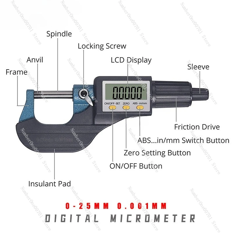 

Electronic Micrometer Wall Thickness Micrometer Digital Micrometer 0-25mm 0.001MM