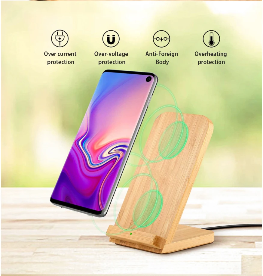 Eco-friendly Bamboo Wooden 15W Wireless Charger, Cell Phone Stand for Suitable for iPhone 15 Pro Max 14 13 12 Samsung S24 S23 S2