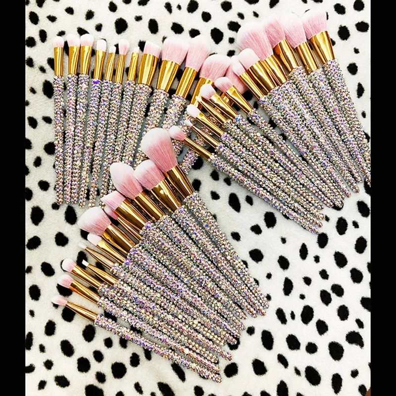 Luxury Diamond Glitter Shinny Makeup Brushes 12PCS/Set Cosmetic Beauty Powder Brush Eyeshadow Lip Complete Makeup Kit Tool Women