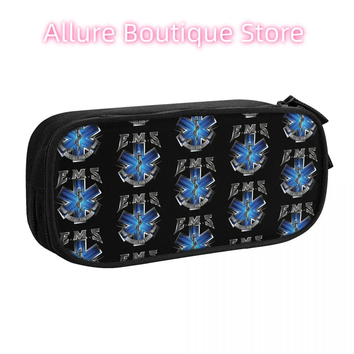 مقلمة كورية مخصصة من Ems Star Of Life للفتيات والأولاد Emt المسعف الطبية الكبيرة تخزين صندوق القلم حقيبة الملحقات المدرسية