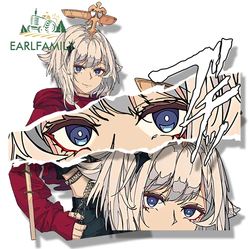 EARLFAMILY Genshin Imapct Paimon Fanart Car Sticker Anime Sketch Waifu Decal Cartoon Peek Girl Window Helmet Motorcycle Stickers