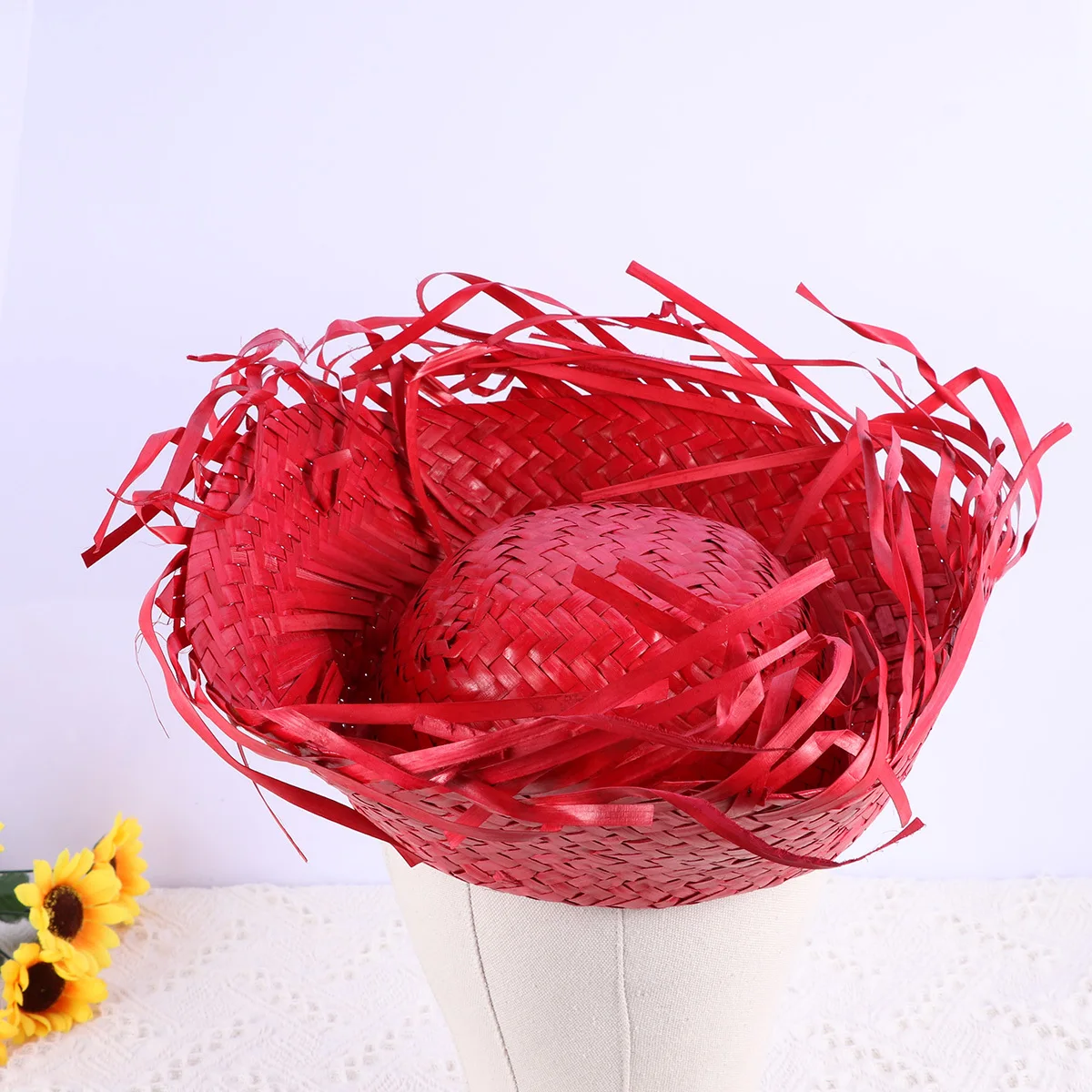 

Straw Hat Handwoven Lightweight Breathable Casual Red Hawaii Straw Hat for Women Beach Sun Picnic