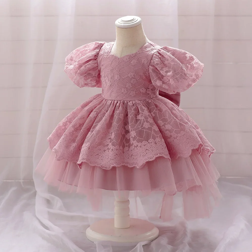 Girls Party Dress 4 Colors 4Y-7Y Princess Dress Puff Sleeve Christmas Trailing Skirt Gauze Ball Gown Wedding Birthday