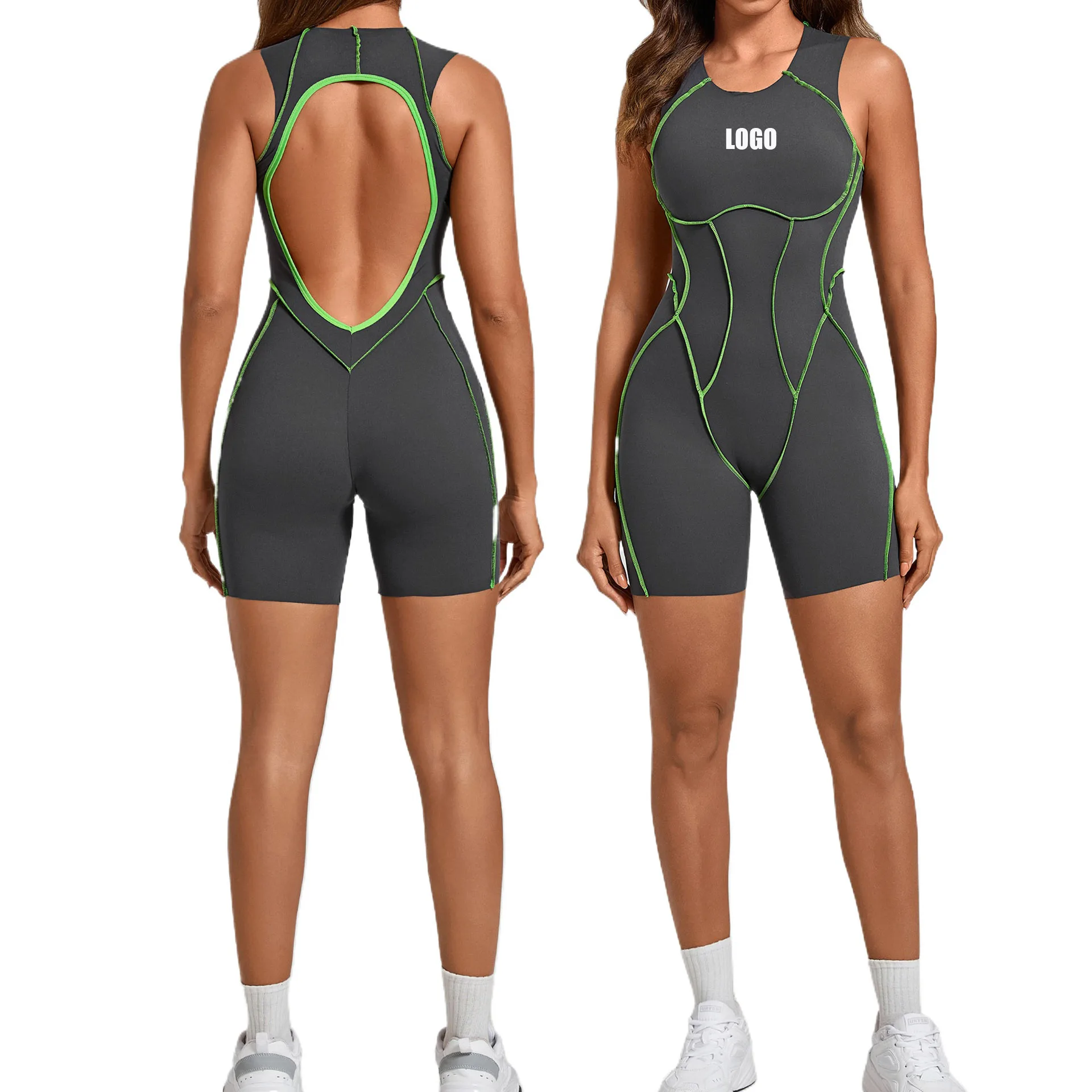 Custom LOGO women's three-dimensional splicing contrasting color sports fitness beauty back high elastic one-piece yoga clothing