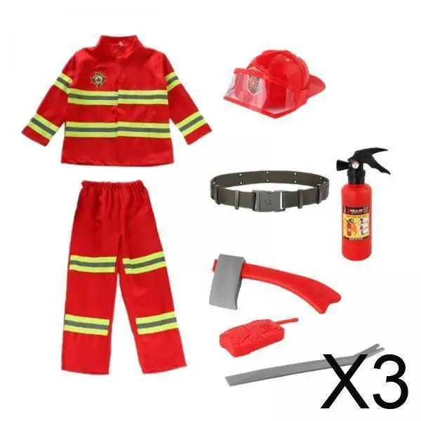 

Kids Fireman Uniform Costume Set with Hat and Belt Polyester Material for Child Halloween Party Dress Up