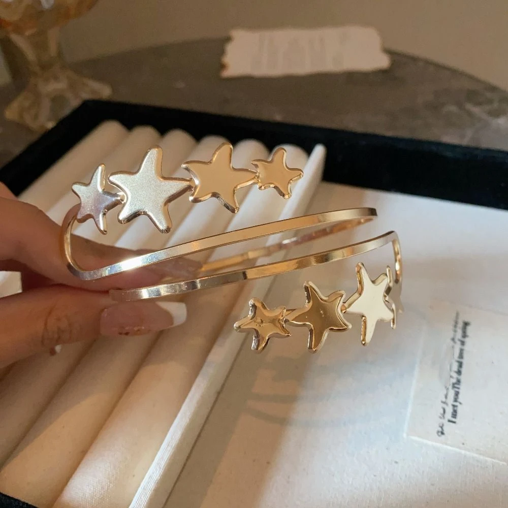 조절 가능한 별 팔찌 팔 체인 라인 직조 암렛 오픈 커프 팔찌 합금 여성 쥬얼리 원형 상완 팔찌 소녀용