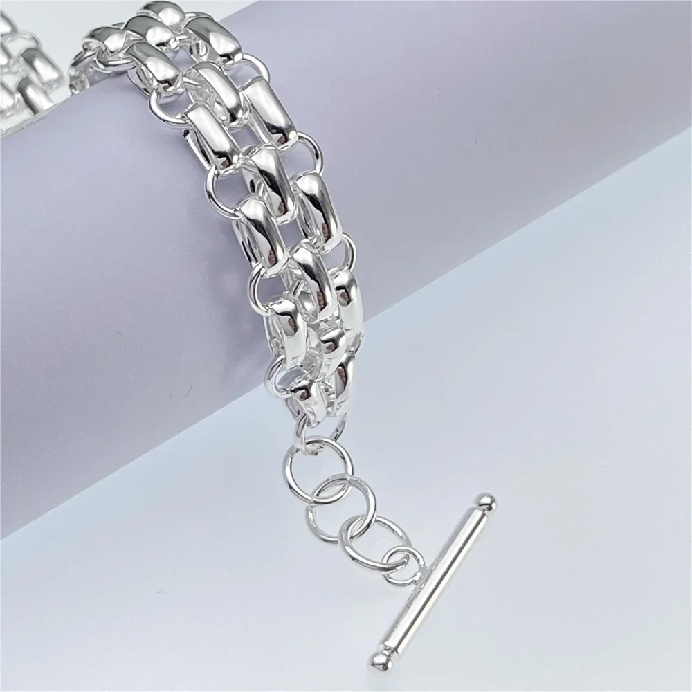 Pulsera de plata de ley 925 para mujer, brazalete redondo esmerilado, joyería de compromiso, regalos de boda