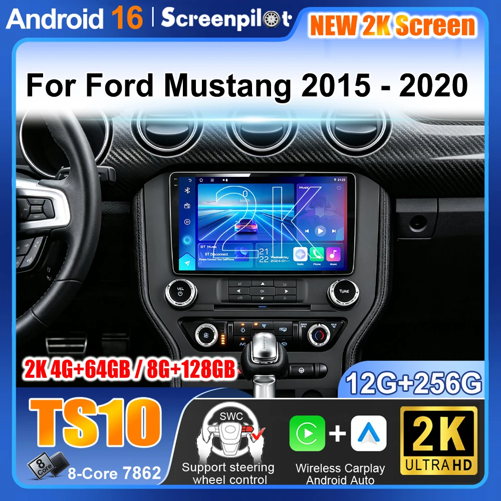 For Ford Mustang 6 Vi S550 2014 2015 2016 2017 - 2021 Android 16 Navigation Multimidia Player 2 Din Touch Screen Wifi Bluetooth