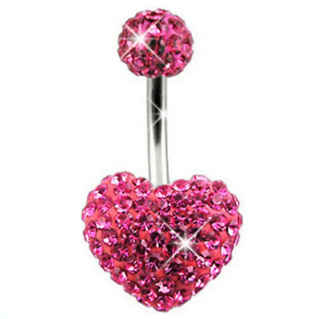 1PCS Rosa Krone Bauchnabel Ringe Schmuck Edelstahl Herz Nabel Piercing Barbell Kristall Nette Bauch Ringe Für Frauen Mädchen