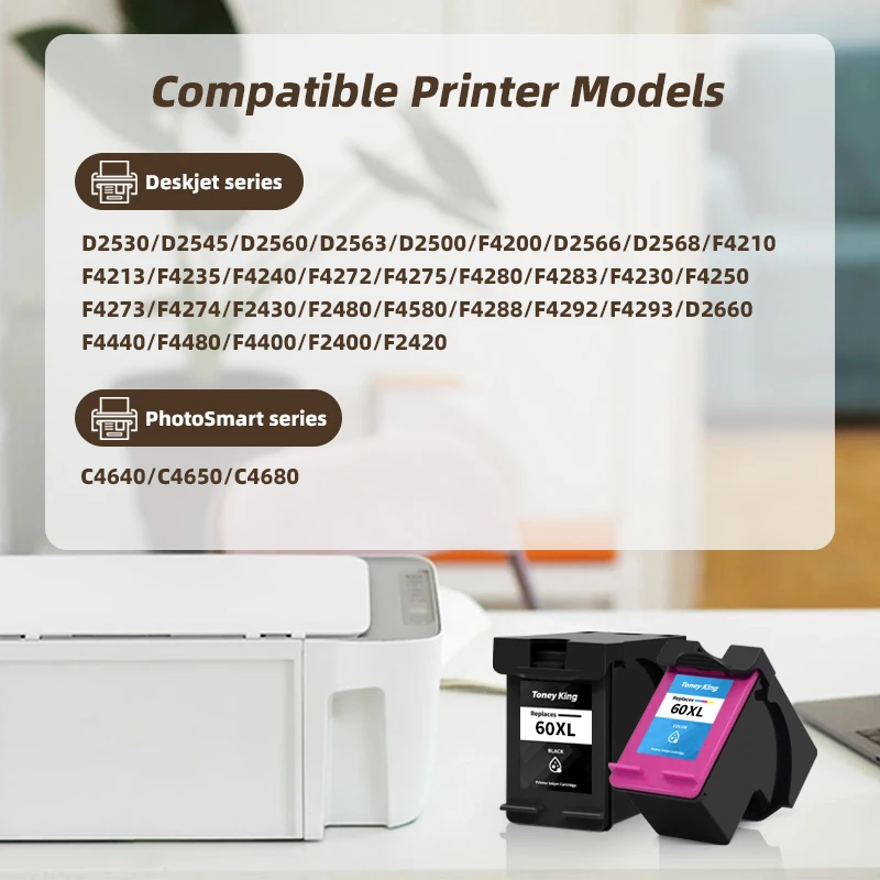 TONEY KING 60 XL Compatible Ink Cartridge Replacement For HP 60 XL 60XL CC641WN CC644WN C4680 D110 D2680 D1660 D2530 F2430