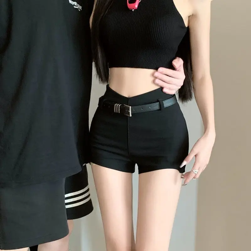 Black High Waisted Slim Fit Ultra Short Shorts for Petite Women Slimming Sexy Design for Girl Group Jazz Dance