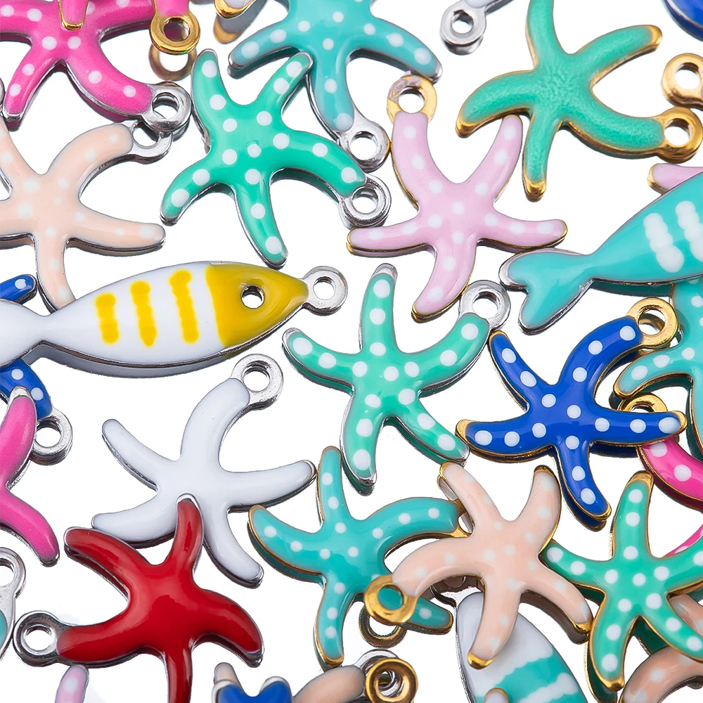 20pcs Stainless Steel Small Starfish Fish Enamel Pendant for DIY Jewelry Making Accessories Findings Ocean Necklace Earrings image 2