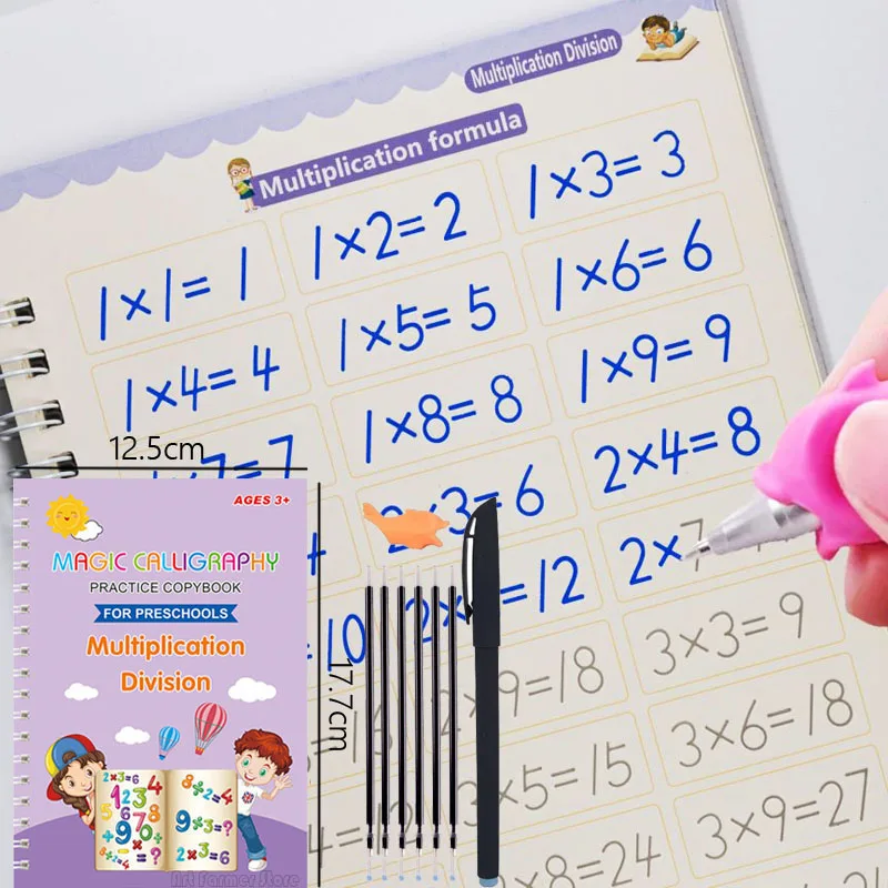 Reutilizável Aprendizagem Matemática Inglês 3D Caligrafia Livro, Desenho Copybook, Números, Educação para Crianças, Letter Practice, Presentes Toy, Novo