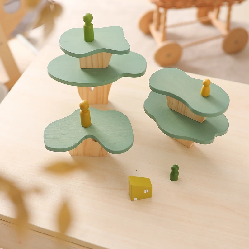 Blocs en bois Montessori pour enfants, jouets éducatifs pour bébés, maison d'arbre à empiler, décoration de chambre de bébé