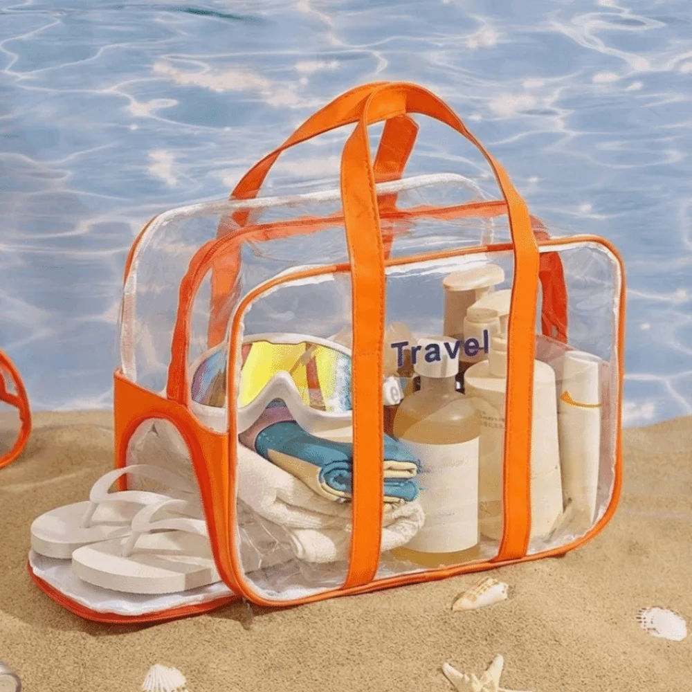 PVC Transparent Cosmetic Bag Large Capacity Lightweight Swimming Storage Bag Dry Wet Separation Wash Bag Fitness Training Bag