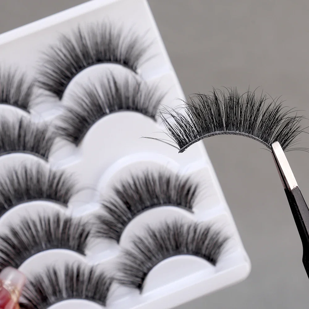 3D Faux Mink Hair Soft False Eyelashes 5 Pairs Fluffy Wispy Long Thick Lashes Handmade Eye Lash Eyelash Extension Makeup Tools