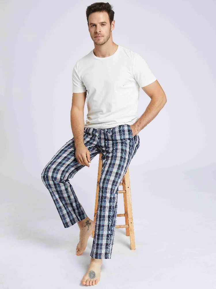 JupiterSecret 3 Pcs/Set Men\'s Cotton Plaid Sleep & Lounge Pants, Pajama Bottoms With Pockets For All Season