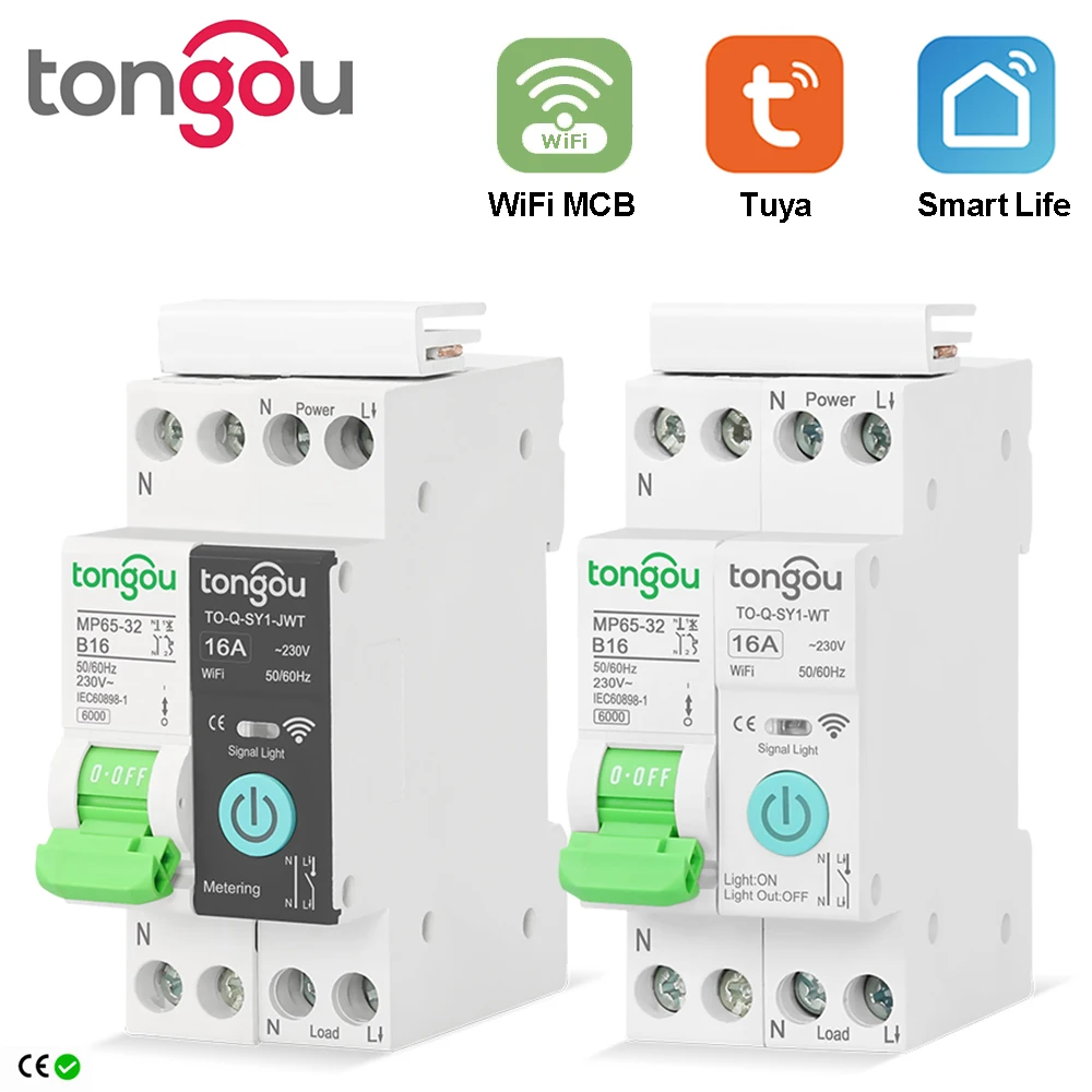 TUYA MCB With Metering WIFI Smart Circuit Breaker 1P 32A DIN Rail for Smart Home wireless Remote Control Switch by APP TONGOU