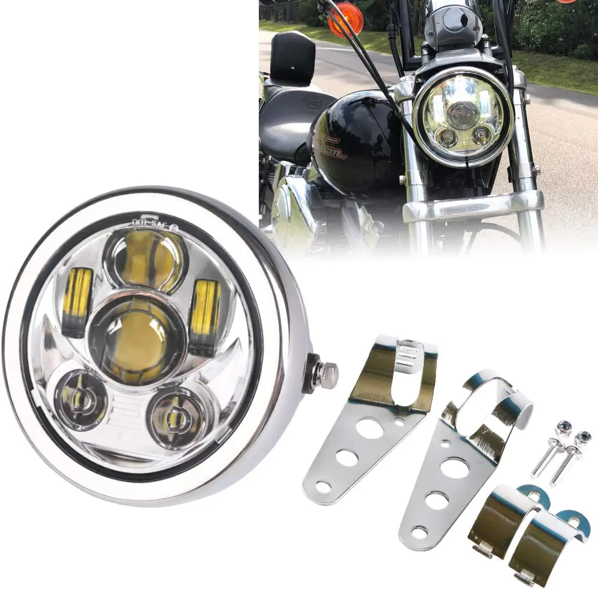 

Хромированная фара 5-3/4 дюйма с ведром корпуса фар мотоцикла, совместимая с Cafe Racer Kawasaki Cruisers Shadow Bobber