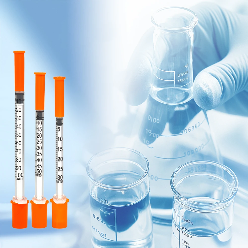 Siringa per insulina sterile di sicurezza manuale da 0,3 ml 0,5 ml 1 ml con tappo arancione ad ago multi-spezione per cani gatti animali da fattoria, 100 pezzi/scatola