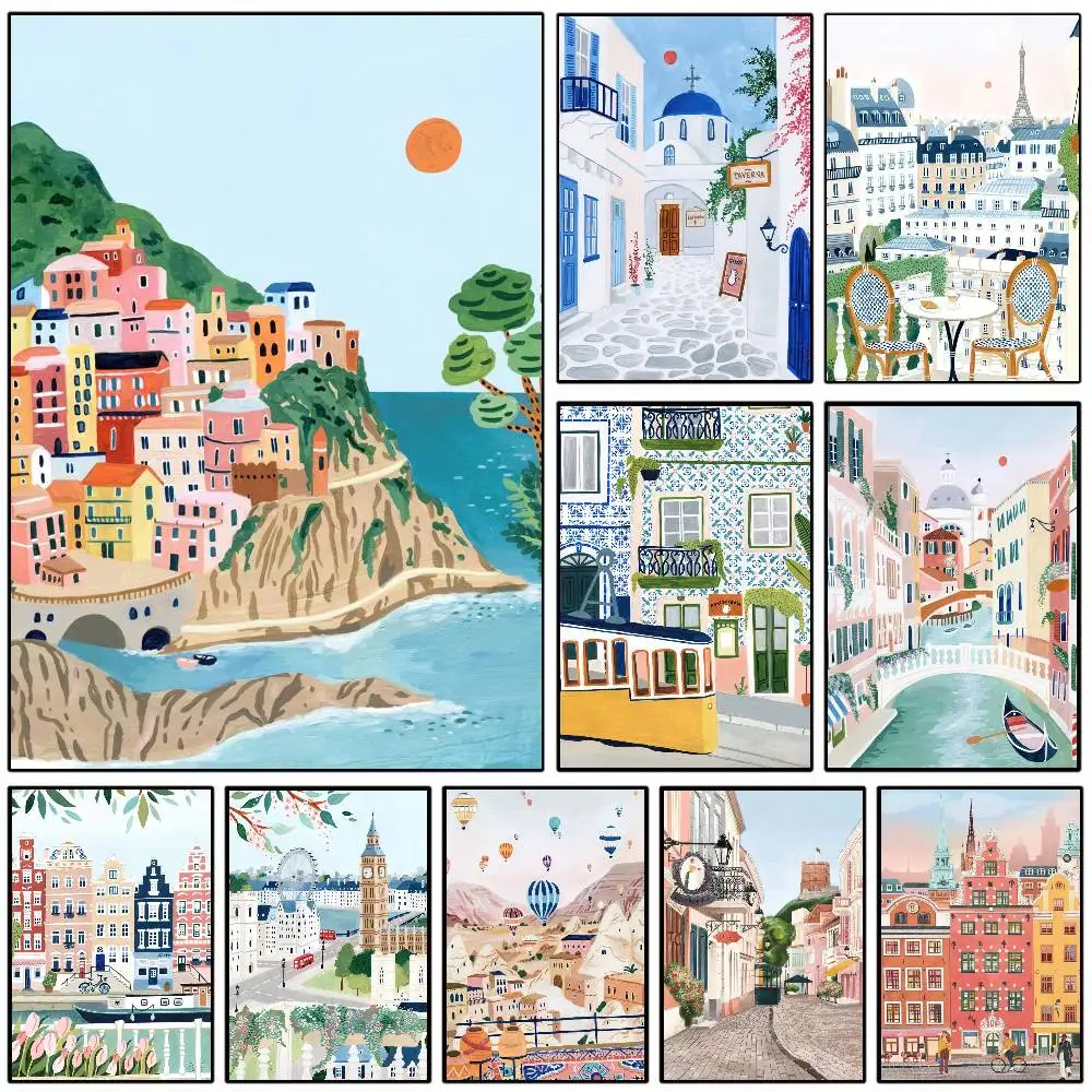 بسيطة الشمال مدينة نمط اللوحة-ملصق فني HD لزجة الجدار مقاوم للماء غرفة المعيشة المنزلي غرفة نوم النوم بار الديكور الجمالي #1