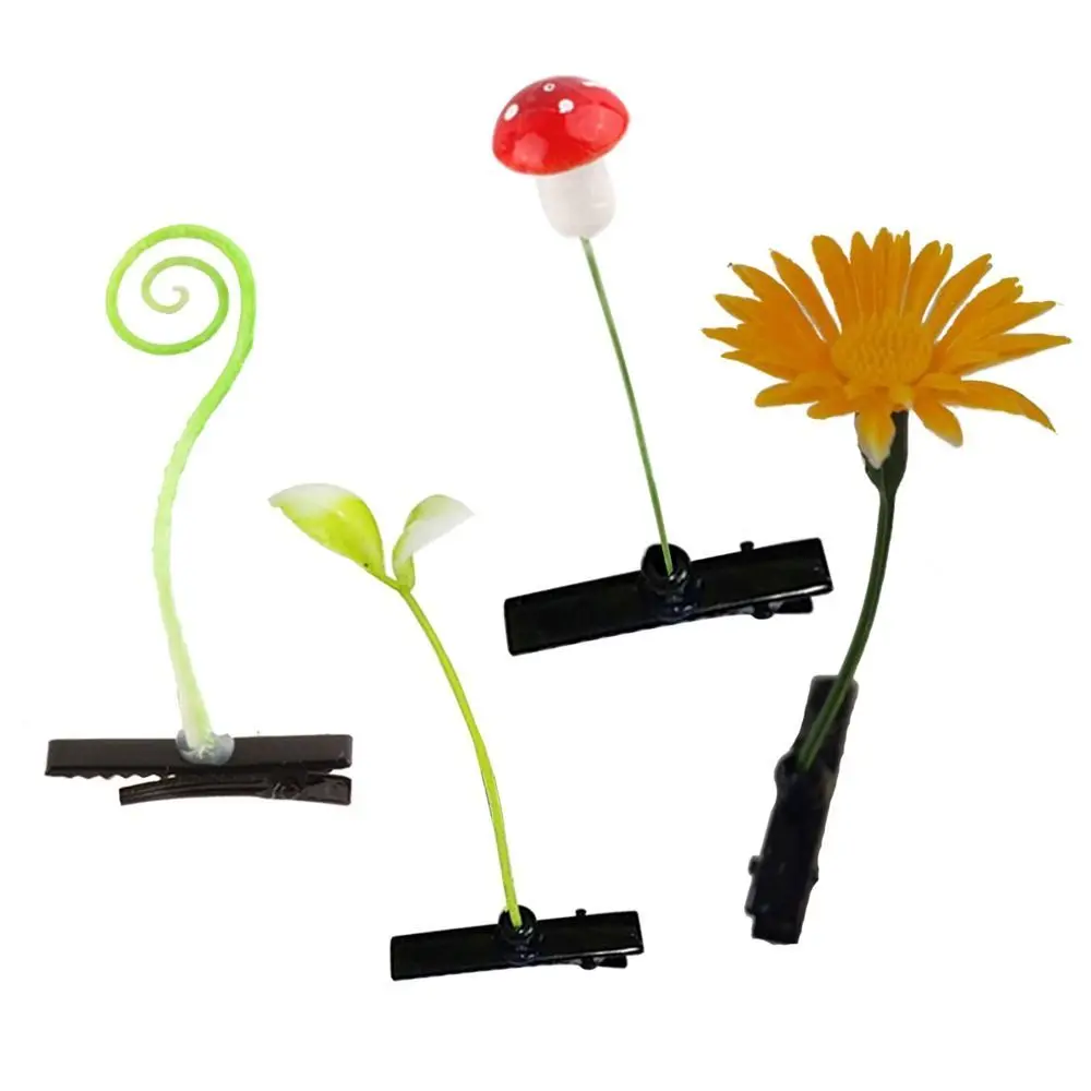 1Pair Simulation Bean Sprout Hair Clip Cherry Butterfly Flower Plant Hairpins Side Barrettes Mushroom Cartoon Duckbill Clips
