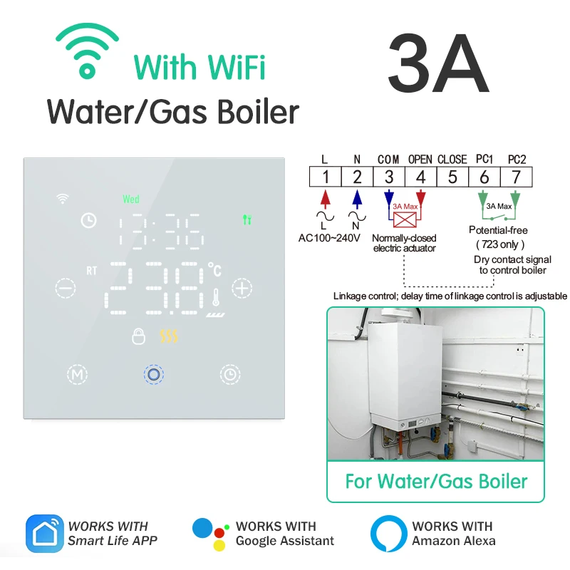 ThermoandreTuya Smart WiFi pour l'eau et le chauffage au sol électrique, bomicrophone à gaz, contrôl