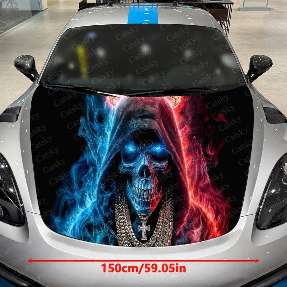 Neon Ice & Fire Dark Trend Spirit Car Vinyl Wrap, PVC Waterproof Car Hood Sticker, Self-Adhesive Scratch-Resistant Stickers