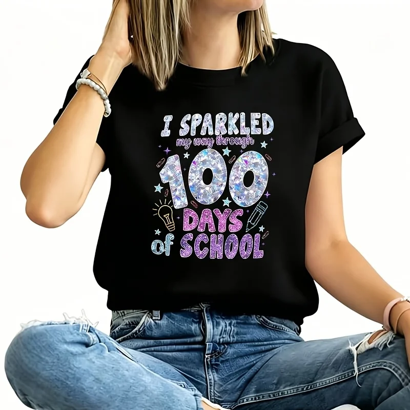 I Sparkled My Way through 100 Days of School Women's Plus Size T-Shirt 100% Cotton 220g